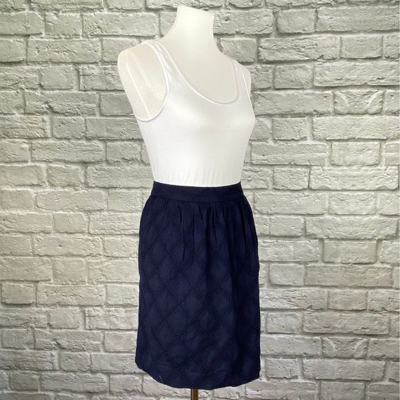 Tabitha Navy Diamond Eyelet Skirt - Picture 3 of 6